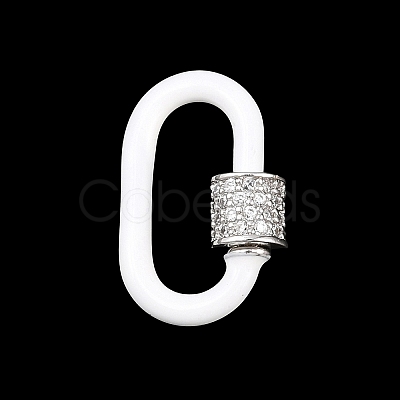 Oval Brass Micro Pave Clear Cubic Zirconia Screw Carabiner Clasps KK-B167-01A-P-1