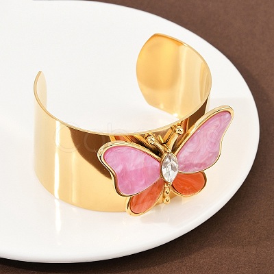 304 Stainless Steel Acrylic Cuff Bangles for Women LS-BJEW-A049-05G-01-1