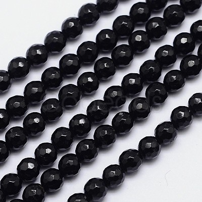 Faceted Round Natural Black Tourmaline Bead Strands G-I160-02-6mm-1