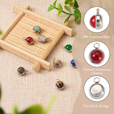 9Pcs 9 Styles Natural Mixed Stone Charms G-FW0001-28-1