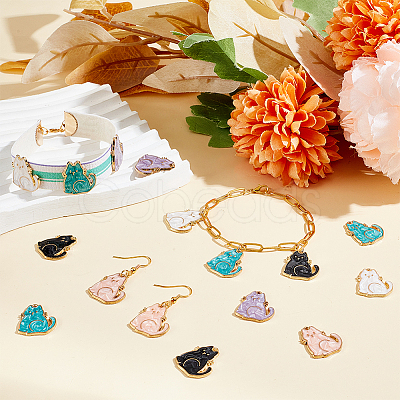 50Pcs 5 Colors Alloy Enamel Pendants ENAM-OC0001-19-1