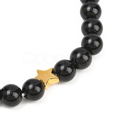 12 Zodiac Sign Natural Black Obsidian Round Beads Stretch Bracelets for Men Women WG228FC-09-1