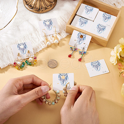 100Pcs Woven Web/Net with Feather Print Paper Jewelry Display Cards CDIS-TA0001-43-1