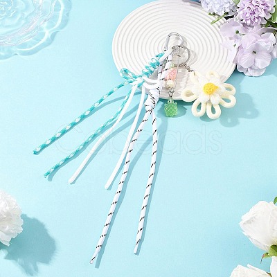 Flower Handmade Woven & Polyester Cord & Resin & Acrylic Beaded Pendant Decorations HJEW-JM04421-02-1