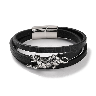 Men's Black PU Leather Cord Multi-Strand Bracelets BJEW-K243-24AS-1