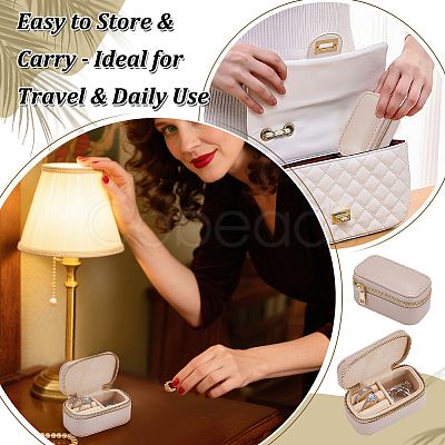 Portable Travel Rectangle PU Leather Jewelry Set Storage Zipper Boxes LBOX-WH0007-001B-1