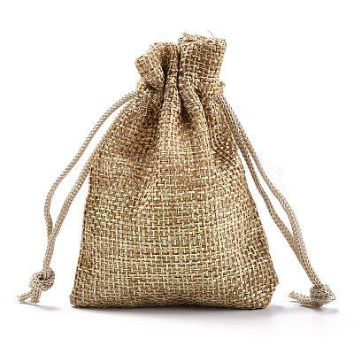 Polyester Imitation Burlap Packing Pouches Drawstring Bags X-ABAG-R005-9x7-15-1