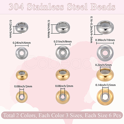 36Pcs 6 Styles 304 Stainless Steel Beads STAS-BBC0008-49-1
