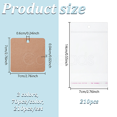210Pcs 3 Colors Square Paper Display Cards CDIS-GA0001-08-1