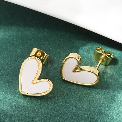 Natural Shell Heart Stud Earrings EJEW-K251-09G-1