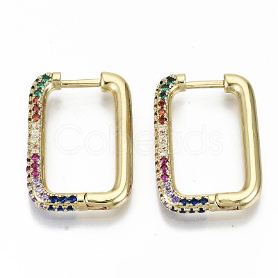 Brass Micro Pave Cubic Zirconia Huggie Hoop Earrings EJEW-S208-124-NF-1