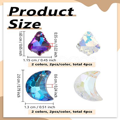 8Pcs 4 Styles Glass Pendants GLAA-LP0001-28-1