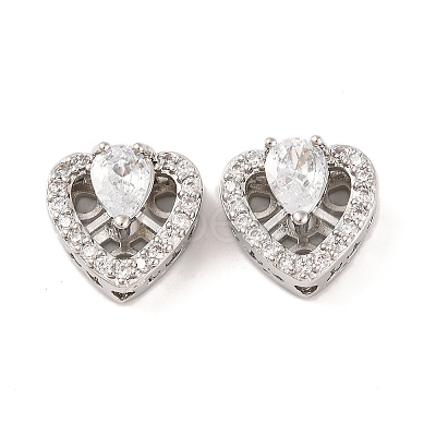 Brass Micro Pave Clear Cubic Zirconia Beads KK-S389-23P-1