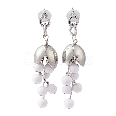 Plastic Beaded Flower Dangle Stud Earrings EJEW-E265-01P-1