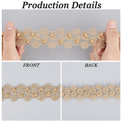 5 Yards Polyester & ABS Plastic Imitation Pearl Lace Ribbon OCOR-GF0004-92B-1