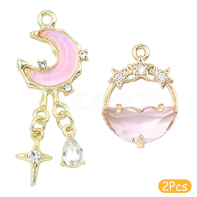 2Pcs 2 Styles Alloy Glass Pendants FIND-YW0010-32A-1