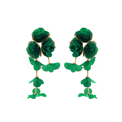 Alloy Cloth Flower Tassel Stud Earrings FS-WG1853D-06-1