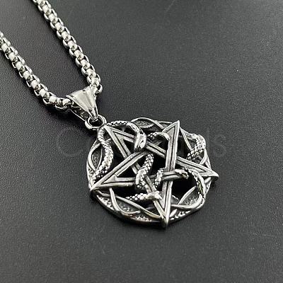 304 Stainless Steel Punk Skull Pentagram Pendant Necklaces for Men's Jewelry WZ8704-1