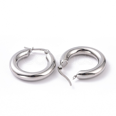 Non-Tarnish 304 Stainless Steel Chunky Hoop Earrings for Women Hand Polished EJEW-G298-09P-1