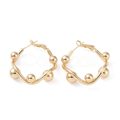 Brass Round Beaded Rhombus Hoop Earrings EJEW-A025-03G-1