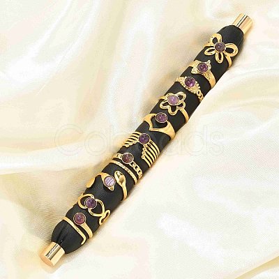 Natural Amethyst Finger Rings RJEW-K290-06G-1
