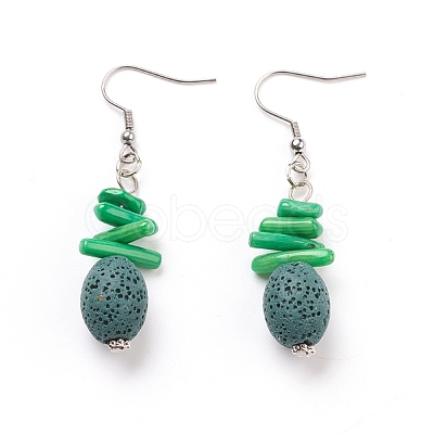 Natural Lava Rock Dangle Earrings EJEW-E260-A-1