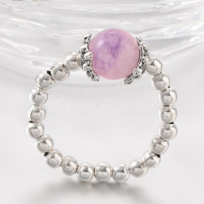 Two Tone Natural Jade Stretch Finger Rings RJEW-JR00152-1