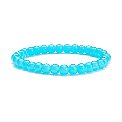 6.5MM Imitation Jade Glass Round Beaded Stretch Bracelet for Women BJEW-JB07658-1
