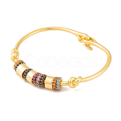 Brass Pave Cubic Zirconia Column Bangles for Women BJEW-S147-22G-1