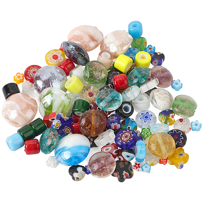 120Pcs 7 Styles Handmade Lampwork Beads LAMP-SC0001-59-1