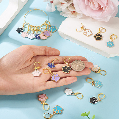 20Pcs 10 Colors Paw Print Alloy Enamel Pendant Locking Stitch Markers HJEW-TAC0097-1