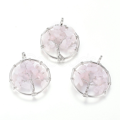 Natural Rose Quartz Pendants X-G-E419-08P-1