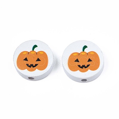 Halloween Printed Natural Wood Beads WOOD-T021-92-1