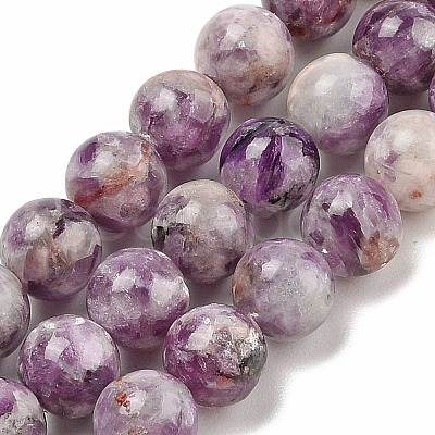 Natural Lepidolite/Purple Mica Stone Beads Strands G-G160-A01-02-1