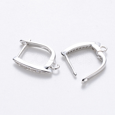 Brass Micro Pave Cubic Zirconia Hoop Earring Findings with Latch Back Closure X-KK-T048-033P-NF-1