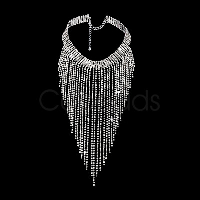 Fingerinspire 1Pc Iron Rhinestone Tennis Chains Bib Necklace NJEW-FG0001-11B-1