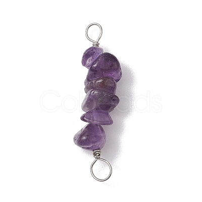 10Pcs 5 Styles Constellation Natural Gold Rutilated Quartz & Amethyst & Golden Sheen Obsidian & Strawberry Quartz & Lapis Lazuli Copper Wire Wrapped Chip Beaded Connector Charms PALLOY-JF02905-03-1