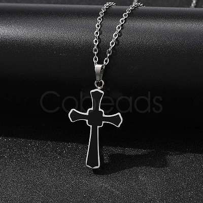 304 Stainless Steel Black Enamel Cross Urn Ashes Necklaces STAS-Z106-05P-1