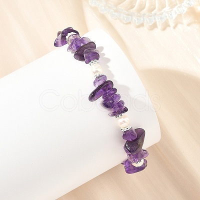 Natural Mixed Stone Chip and Potato Cultured Freshwater Pearl Beaded Bracelets for Women BJEW-JB14280-1
