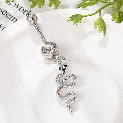 Alloy Rhinestone Snake Curved Barbell Belly Rings AJEW-R007-03P-05-1
