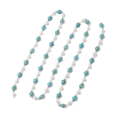 2Pcs 2 Colors Synthetic Turquoise & Glass Pearl Link Chains AJEW-JB01594-02-1