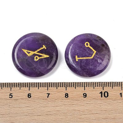 4Pcs 4 Styles Natural Amethyst Flat Round with Angels Symbol Display Decorations G-R007-01E-1