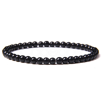 4mm Round Natural Obsidian Beads Bracelet for Men KG3069-18-1