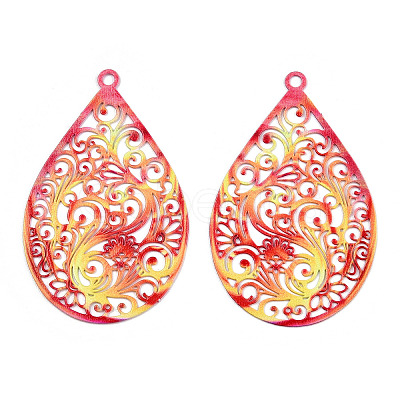 Spray Painted 430 Stainless Steel Filigree Pendants STAS-TAC0004-57E-1