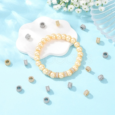 10Pcs 2 Colors Brass Micro Pave Cubic Zirconia European Beads KK-YW0004-30-1