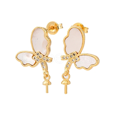 Brass Micro Pave Cubic Zirconia Shell Stud Earrings Findings KK-D363-01E-G-1