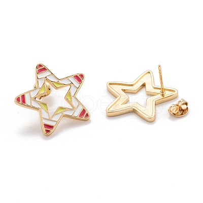 Brass Enamel Stud Earrings EJEW-F264-01-G-1