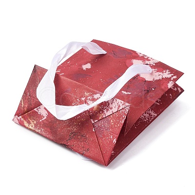 Flower Oil Painting Print Rectangle Paper Gift Storage Bags with Ribbon Handles ABAG-A011-01E-1