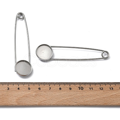 304 Stainless Steel Safety Pin Brooch Base Settings STAS-A142-02B-P-1