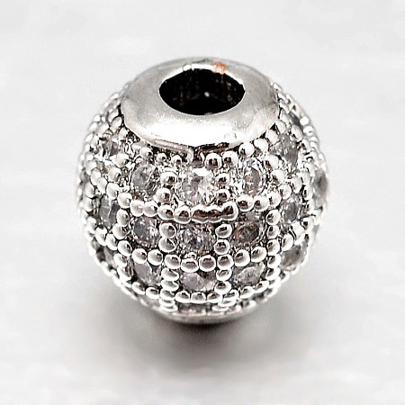 Round Brass Micro Pave Cubic Zirconia Beads ZIRC-N016-01P-10mm-1